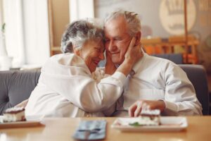 Old couple in a cafe. 
